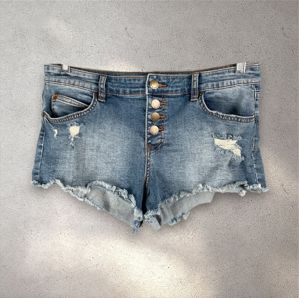 Billabong Hot Pants Denim Shorts Womens 28 Distressed Medium Wash Daisy Duke Y2K - Picture 1 of 8